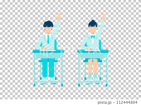 挙手をする高校生の男女 挙手をする高校生の男女 112444804