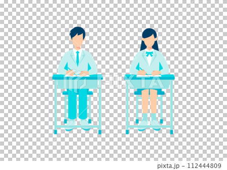 教室の机に向かう高校生の男女 112444809