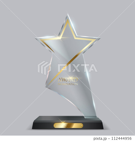 Award trophy of acryl with golden star vector illustration Award trophy of acryl with golden star vector illustration 112444956