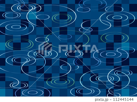 雨、梅雨、和柄、和風、市松模様、横型、青、かわいい、イラスト 雨、梅雨、和柄、和風、市松模様、横型、青、かわいい、イラスト 112445144