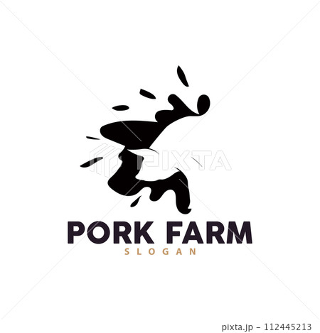 Pig logo grilled pork pig simple rustic stamp vector emblem livestock barbecue BBQ vintage design inspiration 112445213