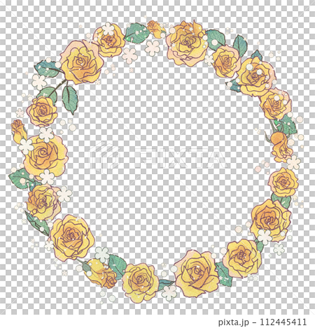 Yellow rose flower wreath frame/hand-drawn illustration 112445411