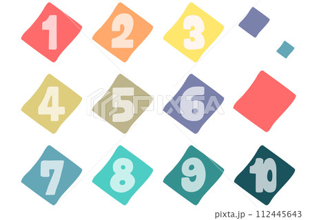 カラフルなダイヤと1から10の数字の手描きのイラストのセット 112445643