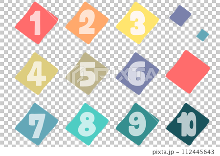 カラフルなダイヤと1から10の数字の手描きのイラストのセット 112445643