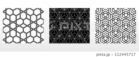 Geometric set of seamless black and white patterns. Simple vector graphics 112445717