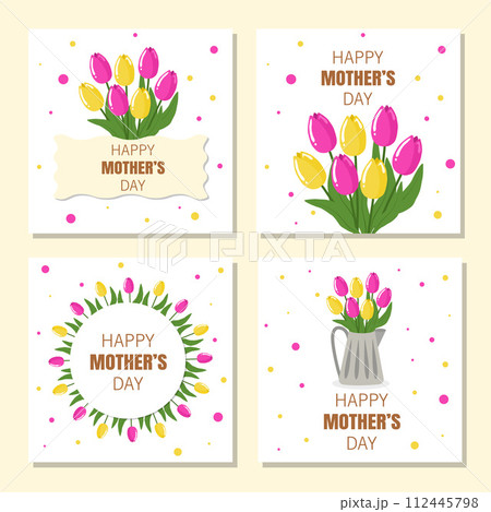 Set Happy Mother's Day Floral Cards Set Happy Mother's Day Floral Cards 112445798