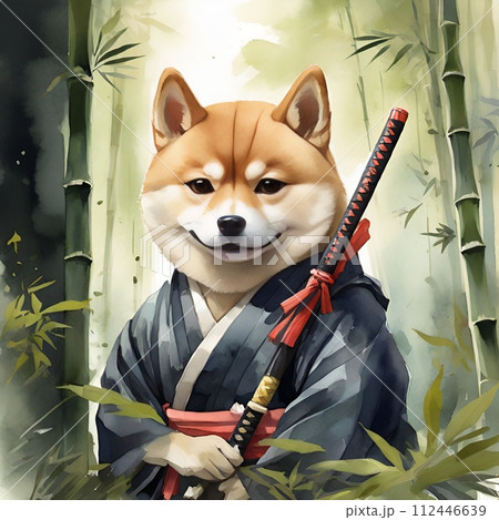 竹林に凛とした姿で佇む柴犬侍のイラスト素材 [112446639] - PIXTA