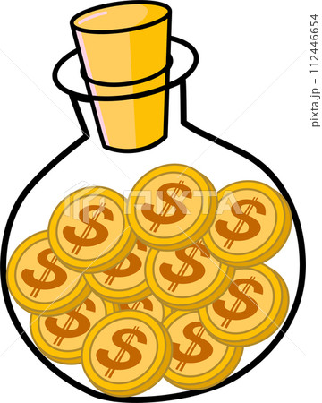Gold coins in glass bottle, investing fund savings.  112446654
