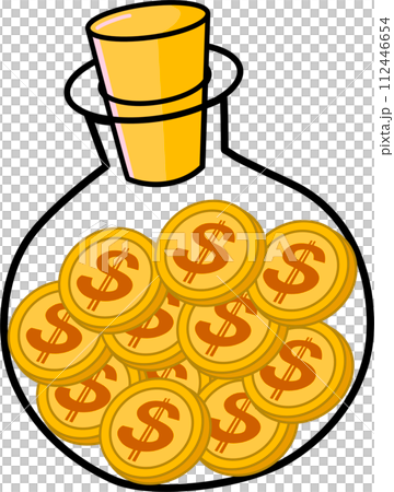 Gold coins in glass bottle, investing fund savings.  112446654