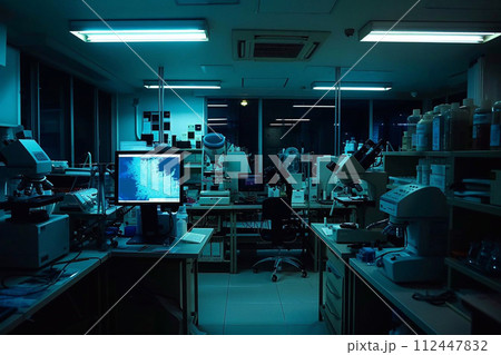Group of people with scientific experiments and workflow. 112447832