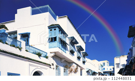 シディ・ブ・サイドの美しい街並み	 シディ・ブ・サイドの美しい街並み	 112448031