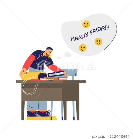 Relieved student on Friday vector illustration Relieved student on Friday vector illustration 112448444