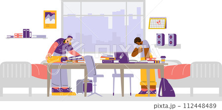 Focused dorm study vector scene 112448489