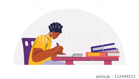 Persona writes and learns at the desktop vector scene 112448512