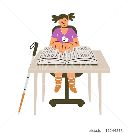 Child reading braille book vector illustration Child reading braille book vector illustration 112448584