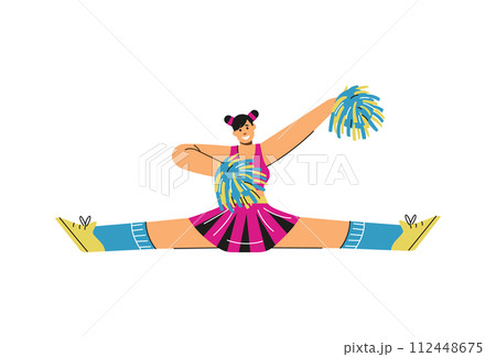 Sports cheerleader performs cheering and chanting, flat vector isolated. 112448675