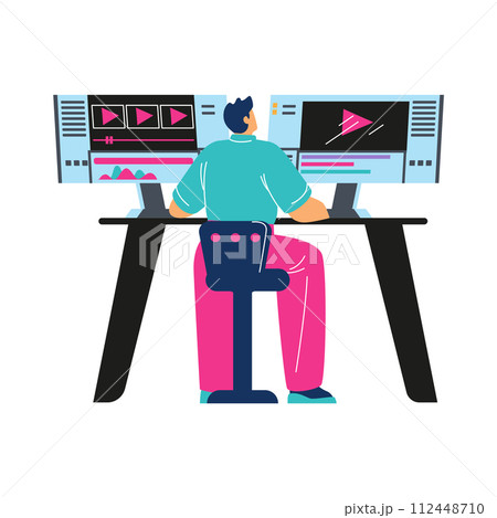 Video editor in post-production vector illustration 112448710