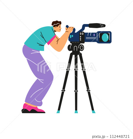 Professional videographer operating camera vector illustration 112448721