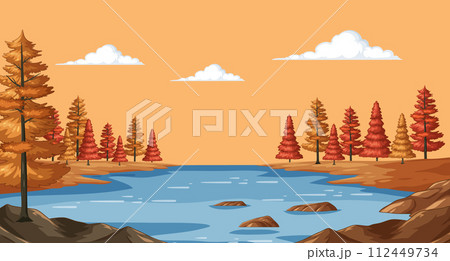 Autumn Lake Amidst Rustic Foliage 112449734