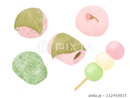 春の和菓子の水彩イラスト 112450015