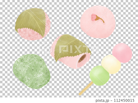 春の和菓子の水彩イラスト 112450015
