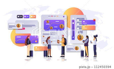 people making payments with debit or credit cards in computer app financial transactions fintech business investment concept 112450394