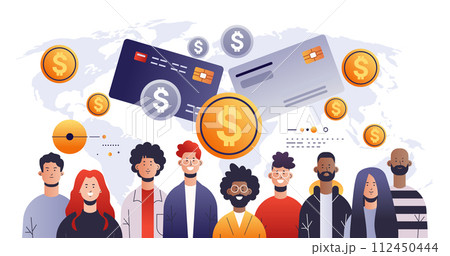 mix race people making payments with debit or credit cards financial transactions fintech business investment concept 112450444