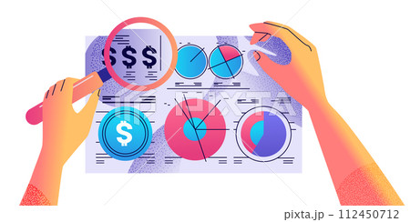 human hands analyzing graphs on tablet screen financial banking wealth transformation technology fintech business investment 112450712