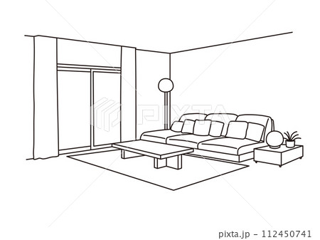 リビングの線画　ラインパース 112450741