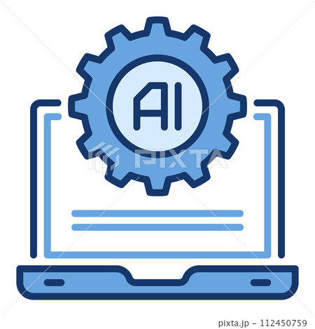 Cog Wheel and Artificial Intelligence Laptop vector AI Settings colored icon or sign 112450759
