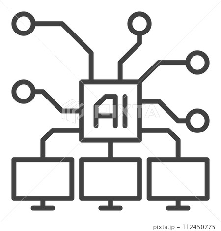 Computers connected with AI vector Artificial Intelligence linear icon or symbol 112450775