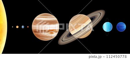 太陽系惑星の大きさ比較のイラスト 太陽系惑星の大きさ比較のイラスト 112450778