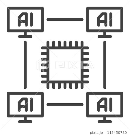 Computers with AI Chip vector Artificial Intelligence Technology outline icon or symbol 112450780