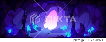 Dark cave with blue gems and magic entrance 112450971