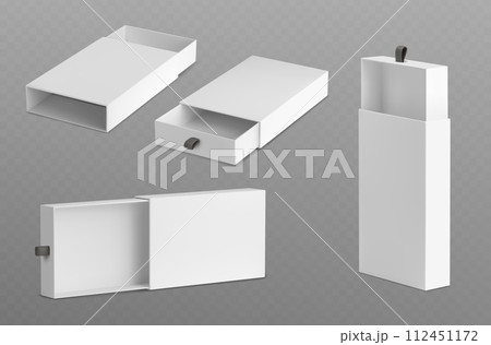 White empty open slide box with ribbon puller. White empty open slide box with ribbon puller. 112451172