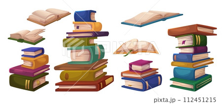 Book stack and single, closed and open Book stack and single, closed and open 112451215