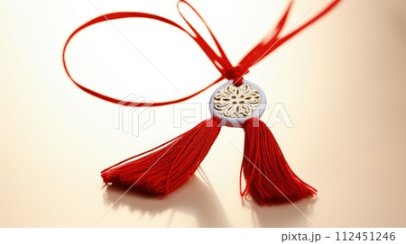 Celebrating spring's cheer: the joyous tradition of happy martisor, a Romanian cultural festivity marked by red and white talismans, symbolizing luck, optimism, and festive merriment on March 1st 112451246