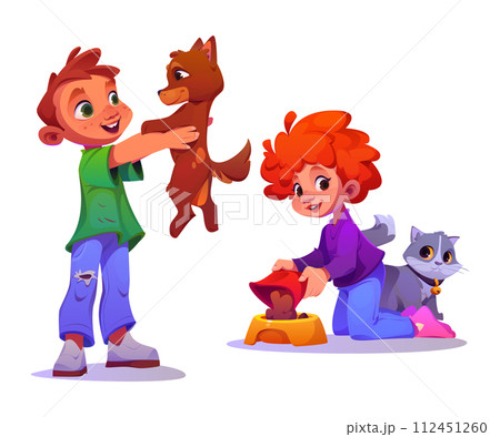 Kids playing with pets isolated on white Kids playing with pets isolated on white 112451260