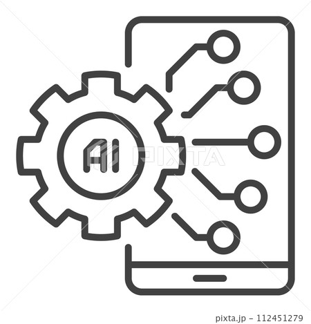 AI Smartphone with Cog Wheel vector Artificial Intelligence Settings outline icon or symbol 112451279