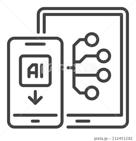 AI Smartphone with Tablet vector Artificial Intelligence outline icon or symbol 112451282