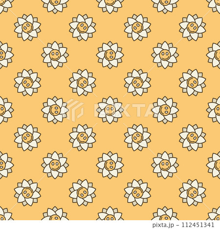 Beautiful Flower with Smiling Face vector colored seamless pattern Beautiful Flower with Smiling Face vector colored seamless pattern 112451341