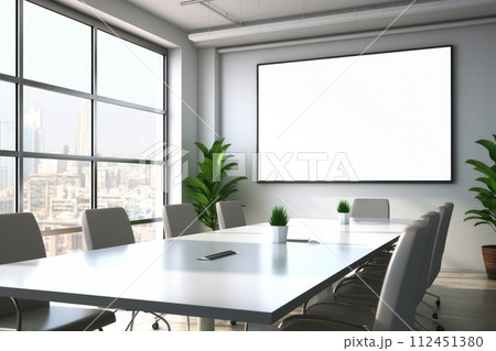 Empty meeting room Conference with chair table and white board Generative AI 112451380