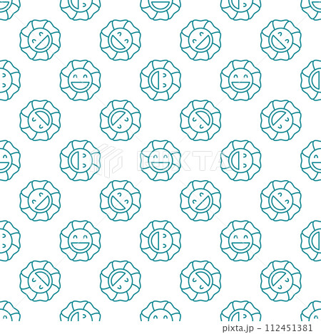 Funny Flower with Smiling Face vector outline seamless pattern in Groovy style 112451381
