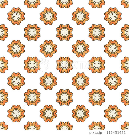 Groovy Happy Flower vector colored seamless pattern Groovy Happy Flower vector colored seamless pattern 112451431