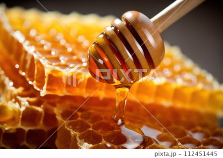 Honey, Close up product of honey and bee 112451445