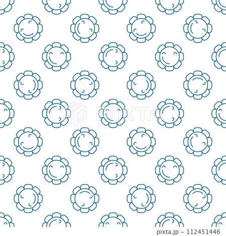 Happy Flower in a Hippie Groovy style vector minimalist thin line seamless pattern 112451446