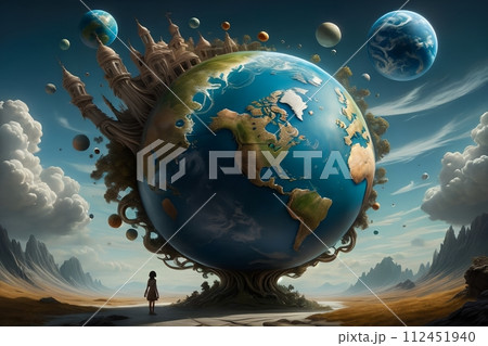 abstract background of planet earth against clear blue sky. 112451940