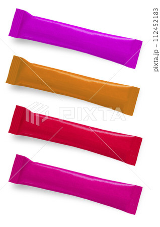 Set of colored packages isolated on white background with clipping path 112452183