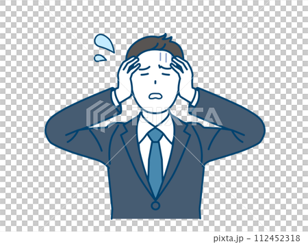 頭を抱えて困っている会社員の男性、ビジネスマン 112452318