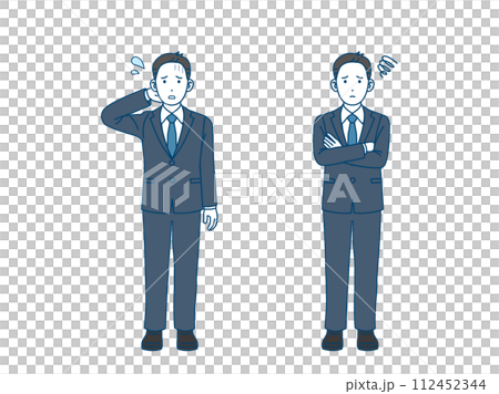 一位表情困擾的男性辦公室職員，一位商人 112452344